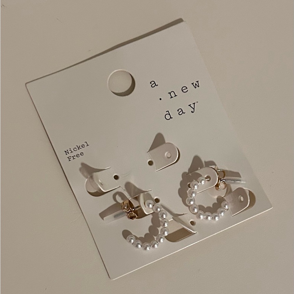 a new day Pearl Hoop Earrings - NWT